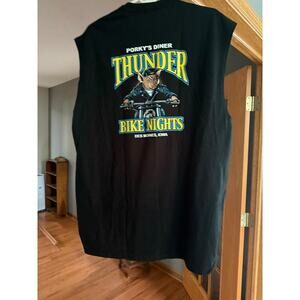 Jerzee’s Porky’s Des Moines Iowa Thunder’s bike night Mens cut off Tshirt XL